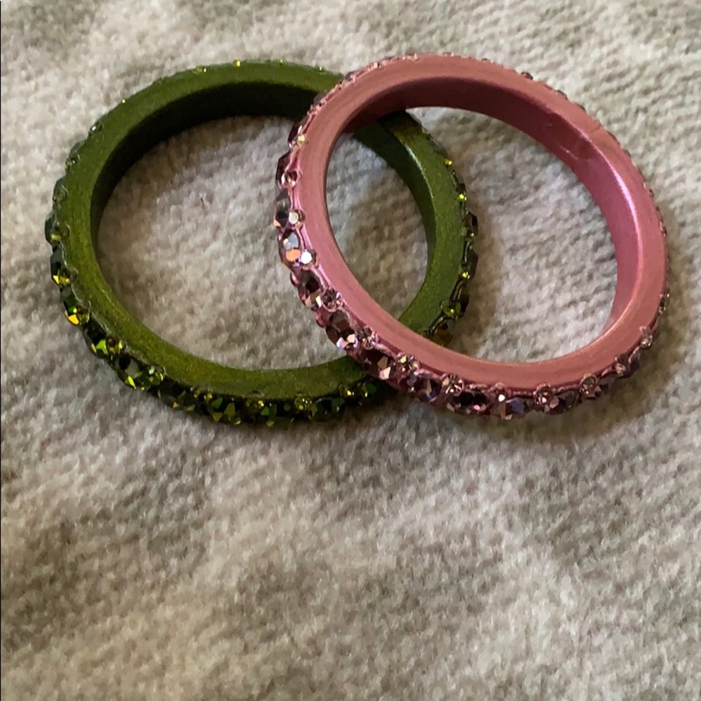Pink & Green Wooden Gemmed Bracelets
